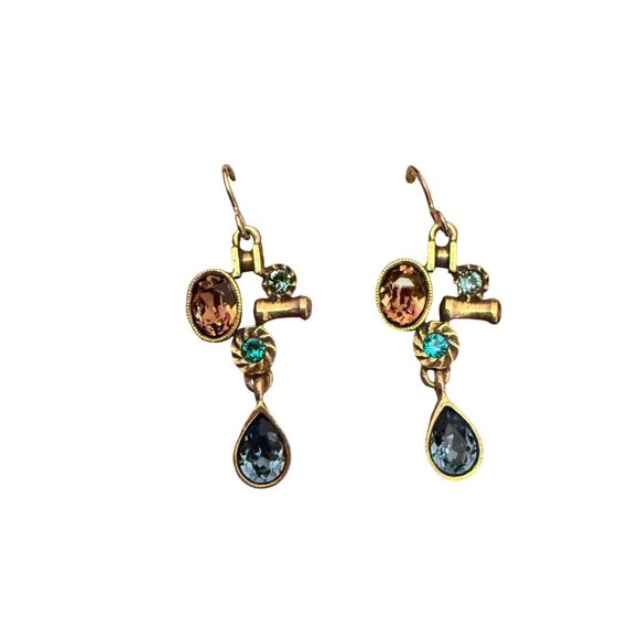 Rare Patricia Locke Geometric Crystal Handmade Gold Toned USA Earrings - Picture 2 of 4